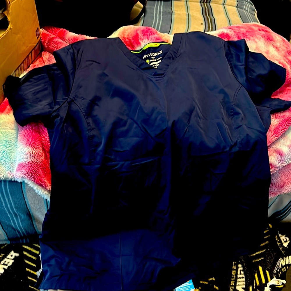 Navy blue healing hands scrub top 2x